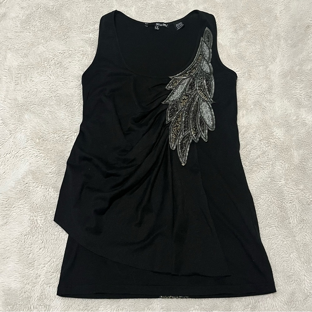 Miss Me Black Embellished Draped Tank Top